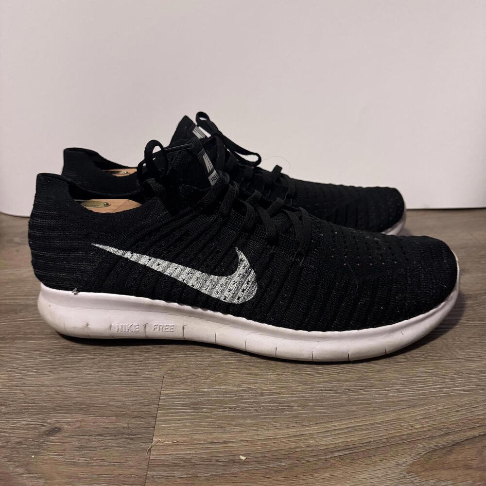 Nike Free RN Flyknit Black Running Shoes Size 12